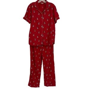 Loft Pajamas Red 2 piece set Woman’s Size M/L French Bulldogs Flannel
